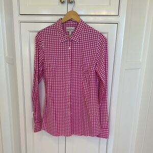J. Crew Pink and White Gingham Casual Shirt Tall